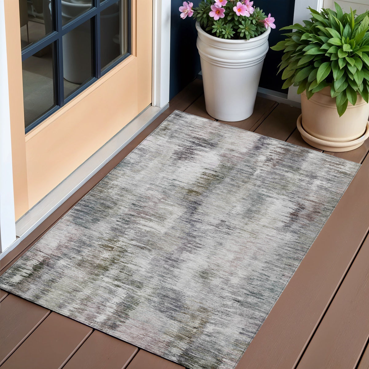 3' X 5' Taupe Gray And Silver Abstract Washable Indoor Outdoor Area Rug