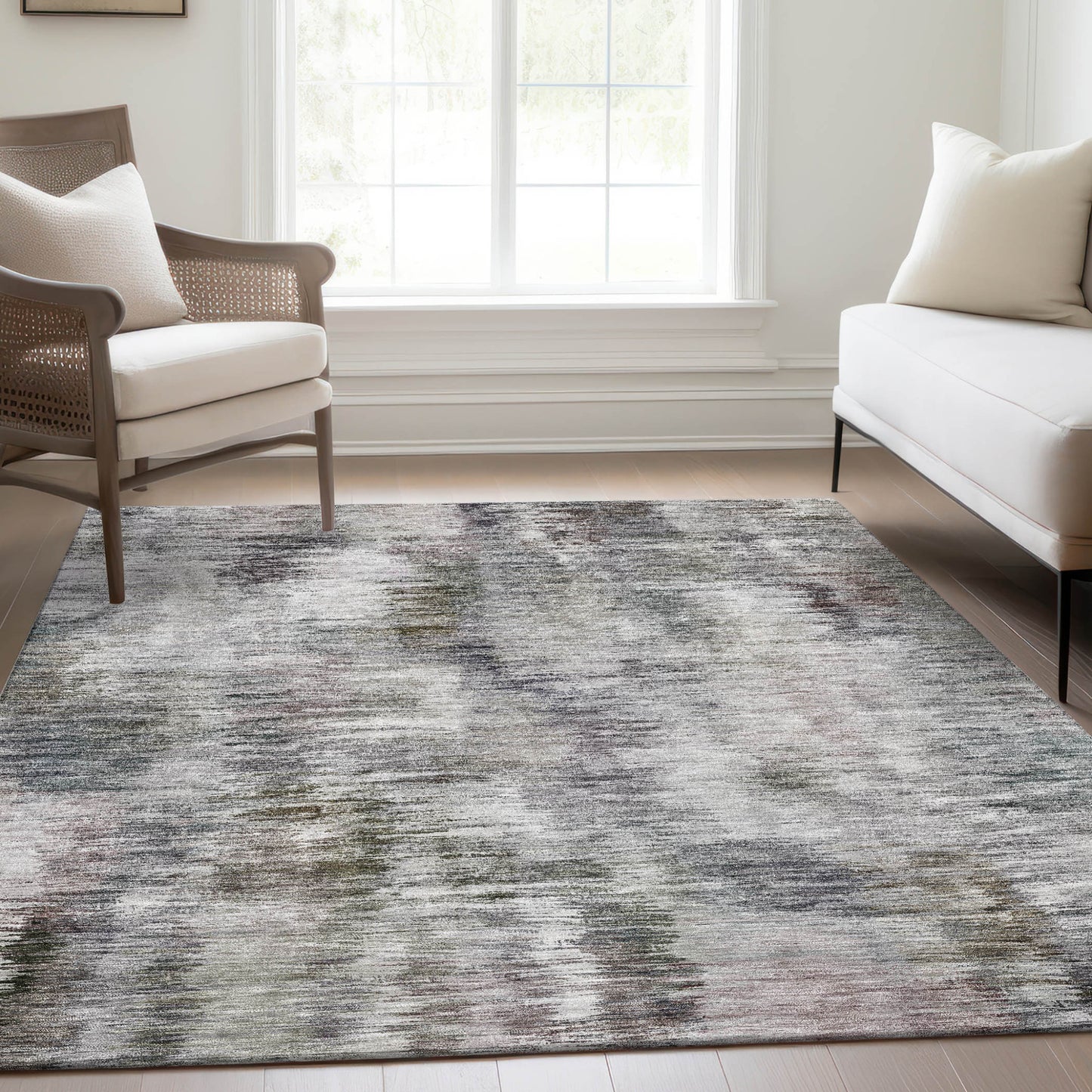 3' X 5' Taupe Gray And Silver Abstract Washable Indoor Outdoor Area Rug